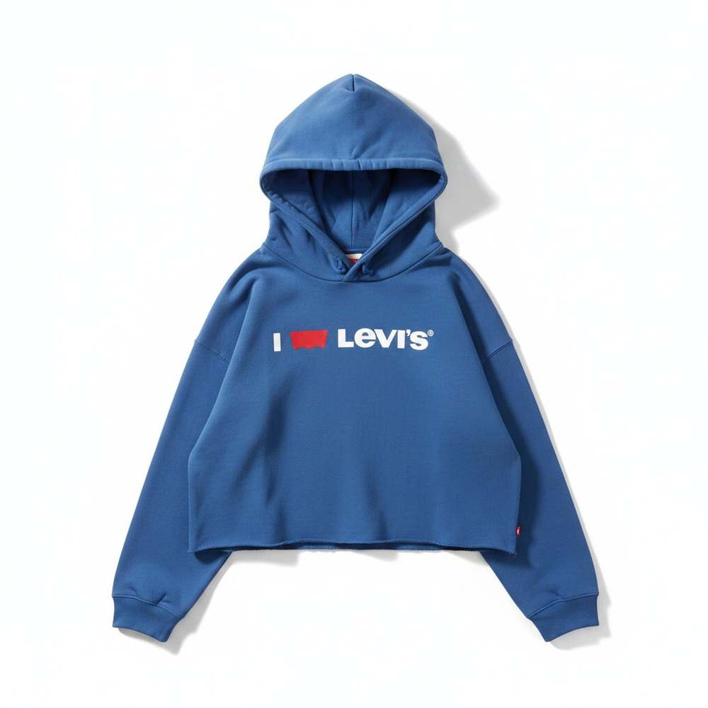 NWT Levis Womens Raw Cut Cropped Logo Hoodie Sweatshirt Blue XL Casual Comfy